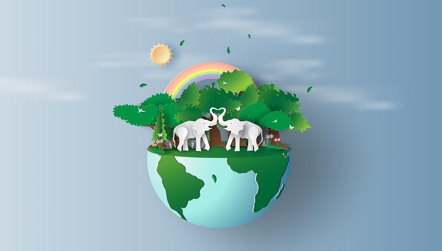 illustration of elephants in forest,Creative Origami design worl